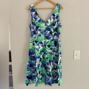 Chaps V-Neck Floral Mini Dress - Blue and Green